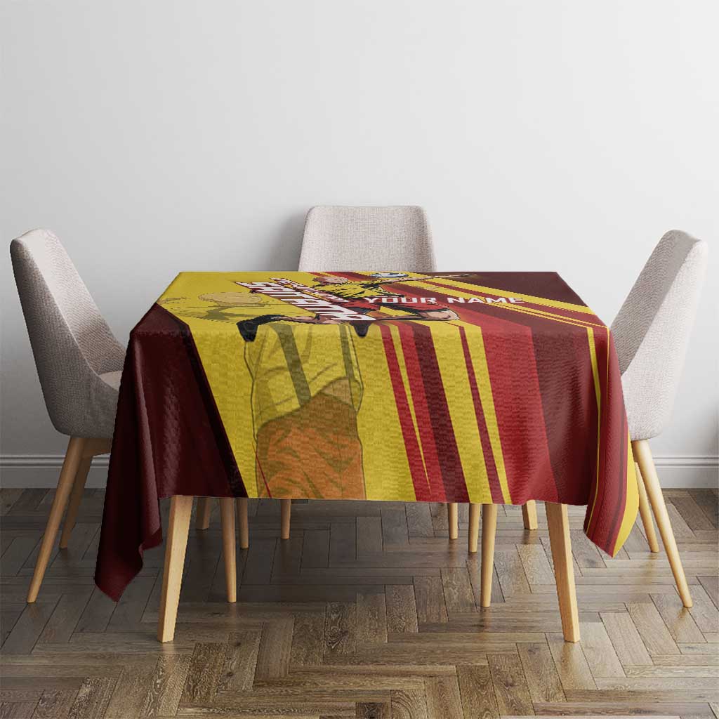 Personalized Saitama Volleyball Design Tablecloth with Yellow and Red Athletic Theme and Powerful Spike Pose