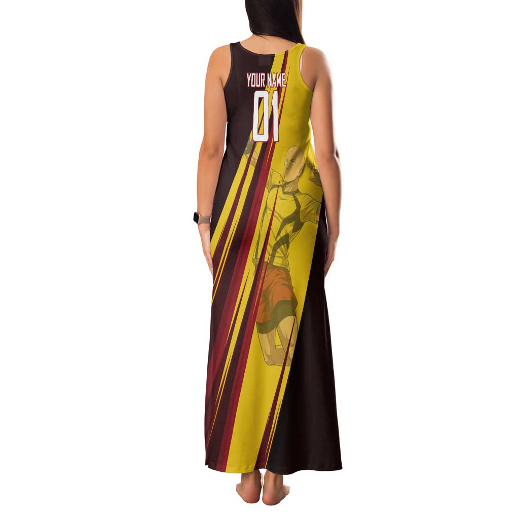 Personalized Saitama Volleyball Design Tank Maxi Dress with Yellow and Red Athletic Theme and Powerful Spike Pose