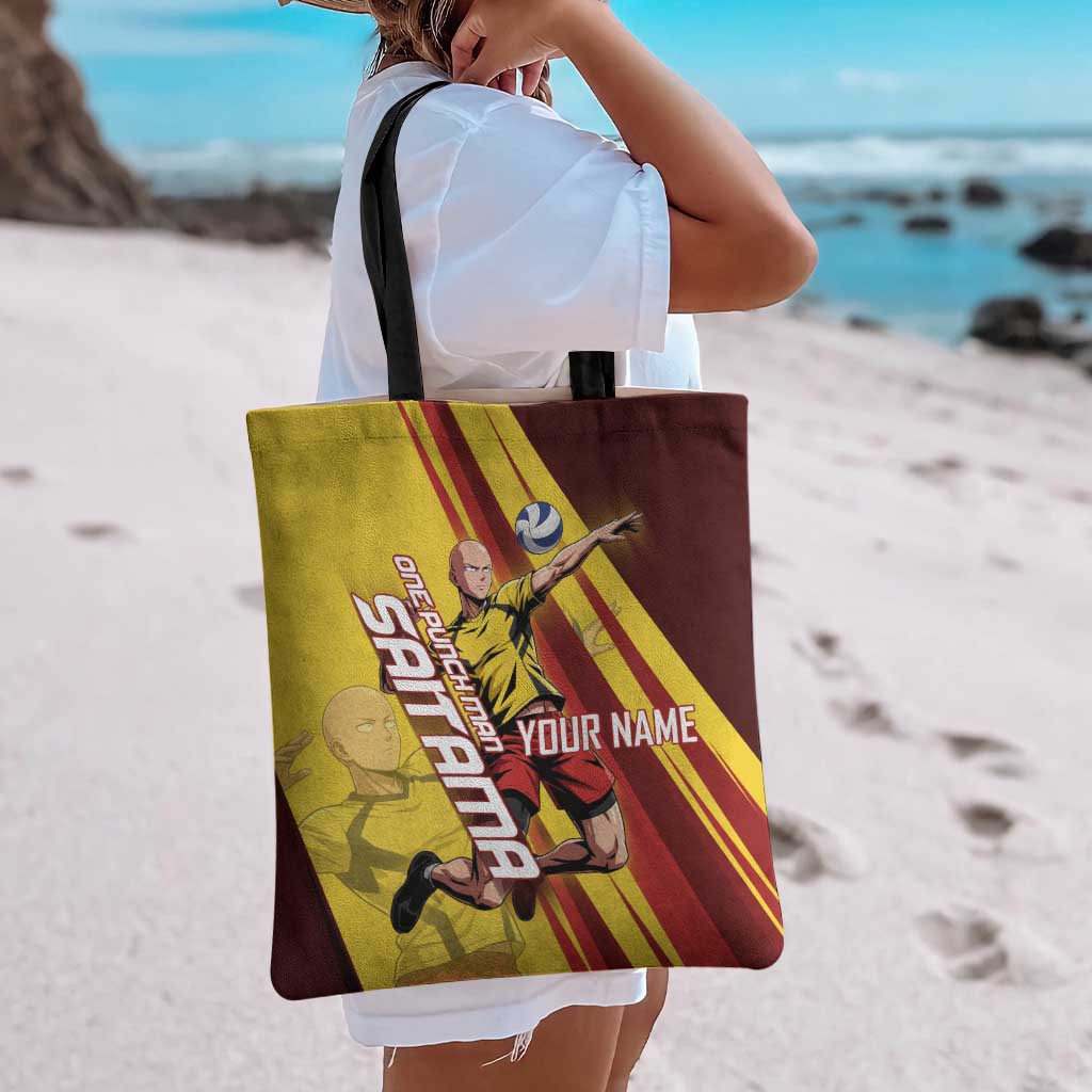 Personalized Saitama Volleyball Design Tote Bag with Yellow and Red Athletic Theme and Powerful Spike Pose