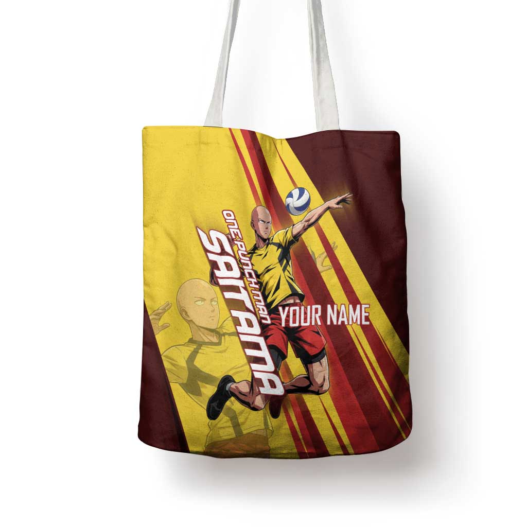 Personalized Saitama Volleyball Design Tote Bag with Yellow and Red Athletic Theme and Powerful Spike Pose