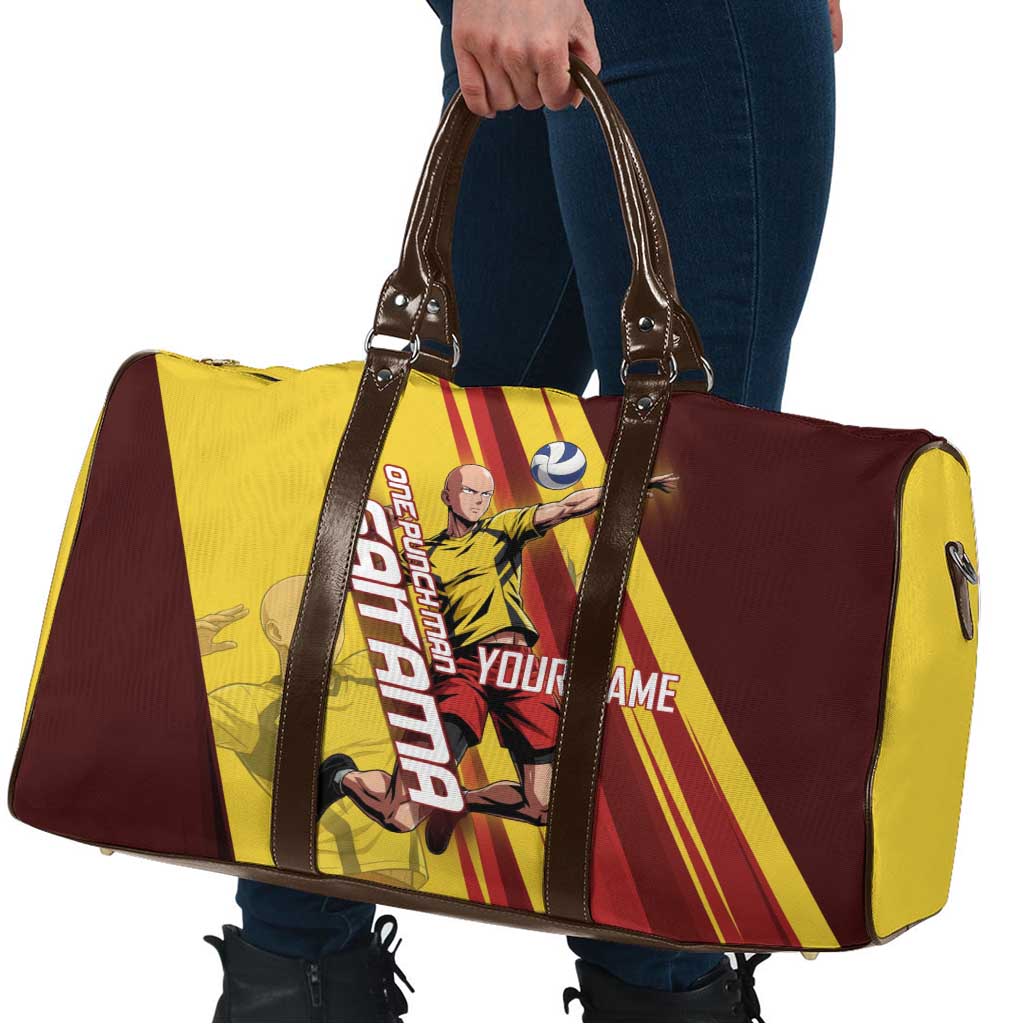 Personalized Saitama Volleyball Design Travel Bag with Yellow and Red Athletic Theme and Powerful Spike Pose