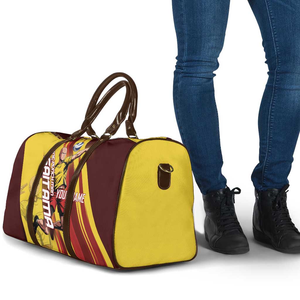 Personalized Saitama Volleyball Design Travel Bag with Yellow and Red Athletic Theme and Powerful Spike Pose