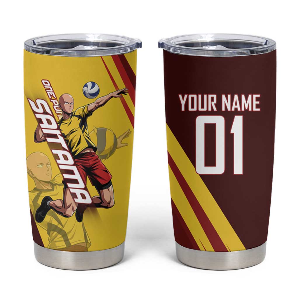 Personalized Saitama Volleyball Design Tumbler Cup with Yellow and Red Athletic Theme and Powerful Spike Pose