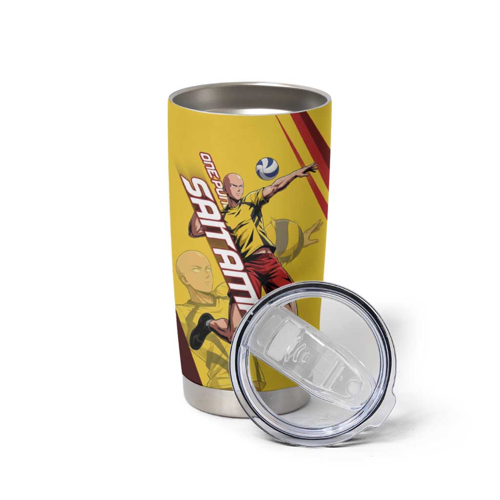 Personalized Saitama Volleyball Design Tumbler Cup with Yellow and Red Athletic Theme and Powerful Spike Pose