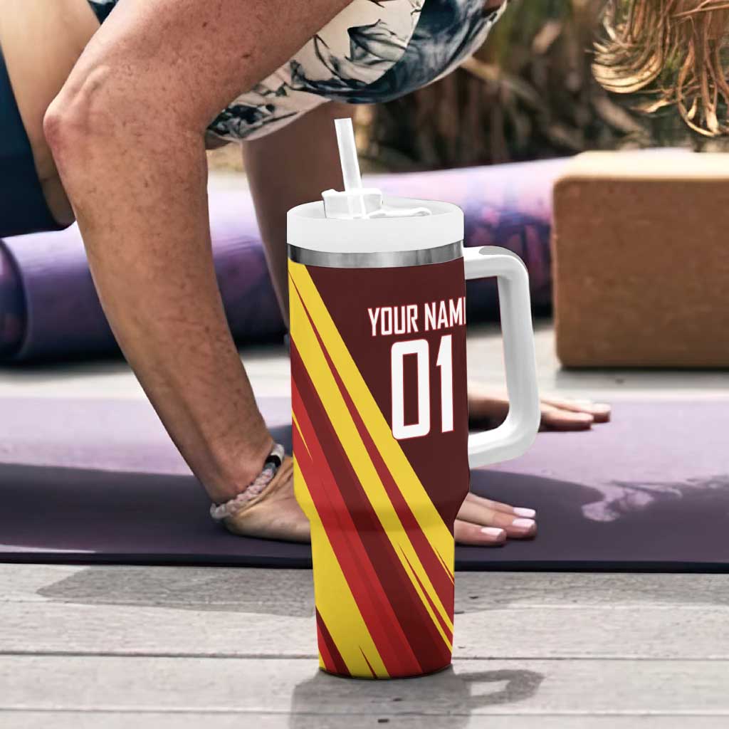 Personalized Saitama Volleyball Design Tumbler With Handle with Yellow and Red Athletic Theme and Powerful Spike Pose