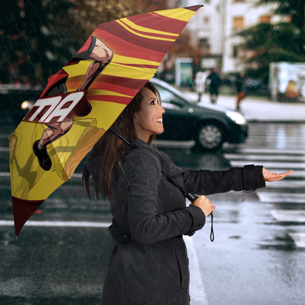 Personalized Saitama Volleyball Design Umbrella with Yellow and Red Athletic Theme and Powerful Spike Pose