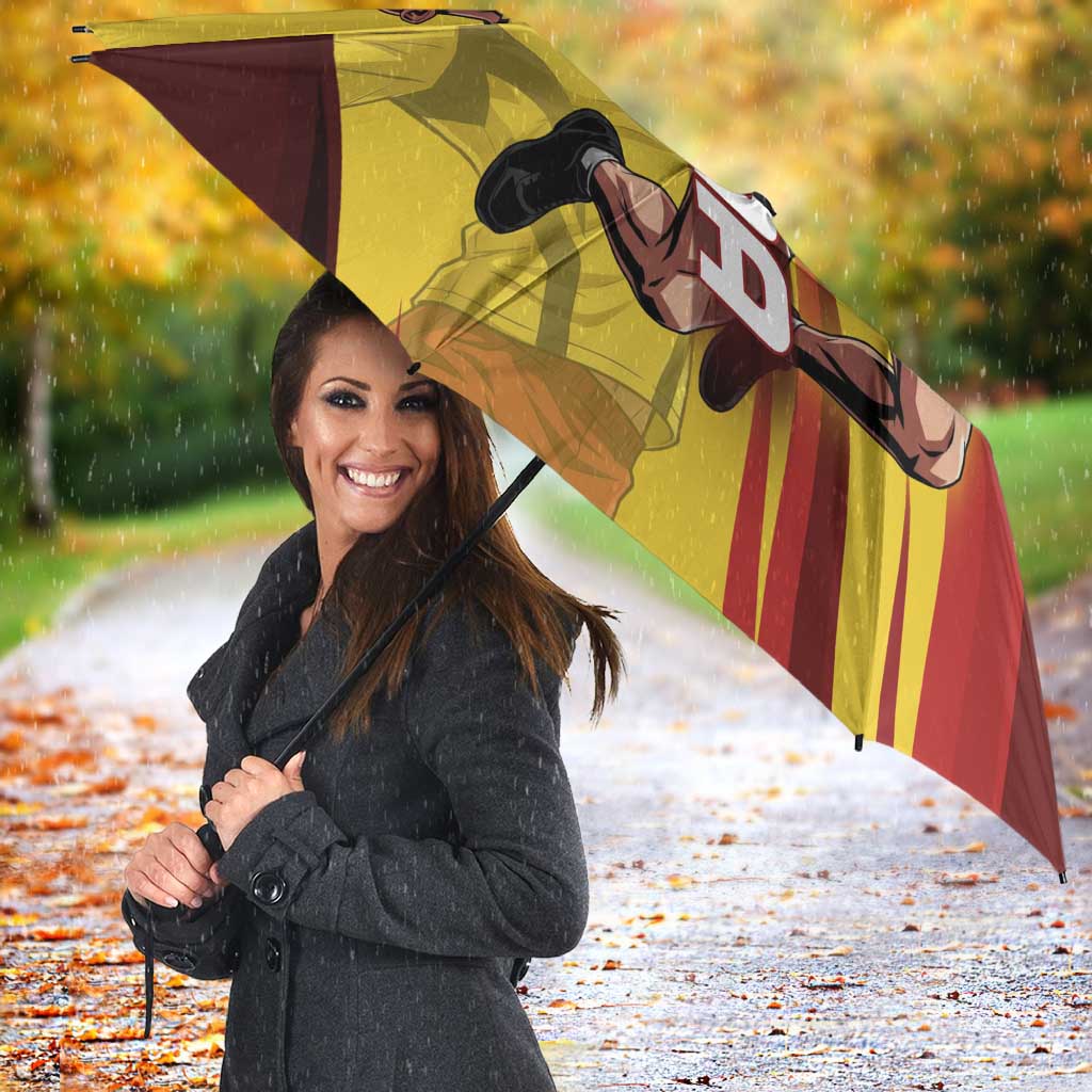 Personalized Saitama Volleyball Design Umbrella with Yellow and Red Athletic Theme and Powerful Spike Pose