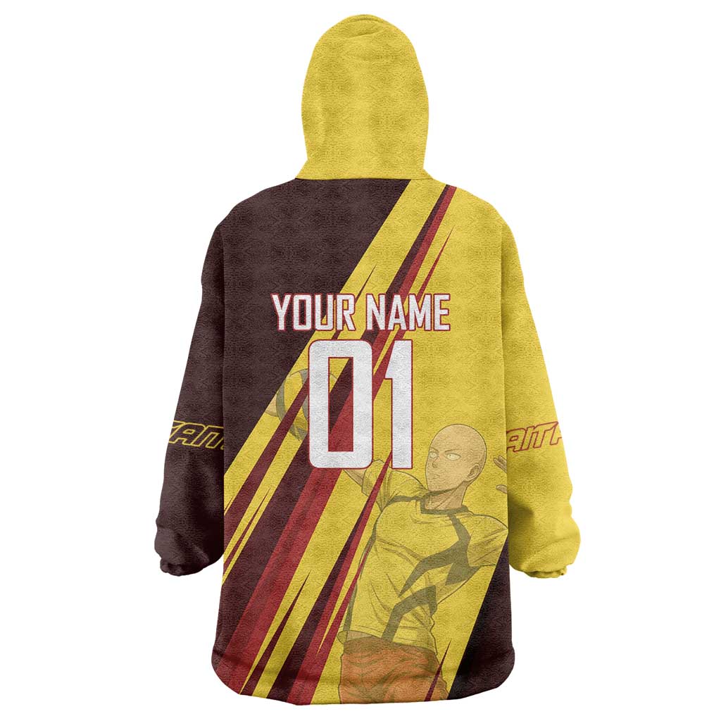 Personalized Saitama Volleyball Design Wearable Blanket Hoodie with Yellow and Red Athletic Theme and Powerful Spike Pose