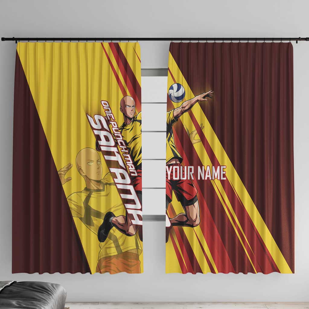Personalized Saitama Volleyball Design Window Curtain with Yellow and Red Athletic Theme and Powerful Spike Pose