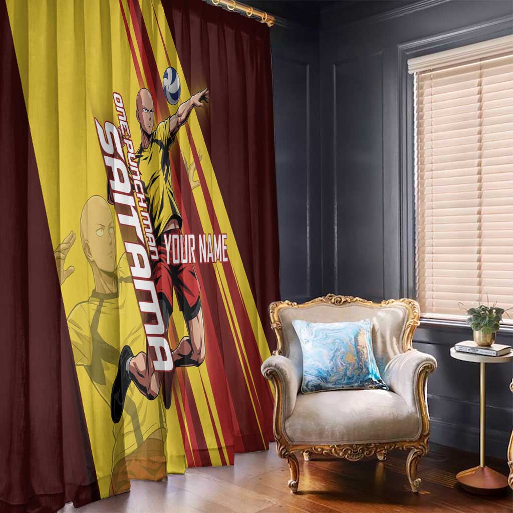 Personalized Saitama Volleyball Design Window Curtain with Yellow and Red Athletic Theme and Powerful Spike Pose