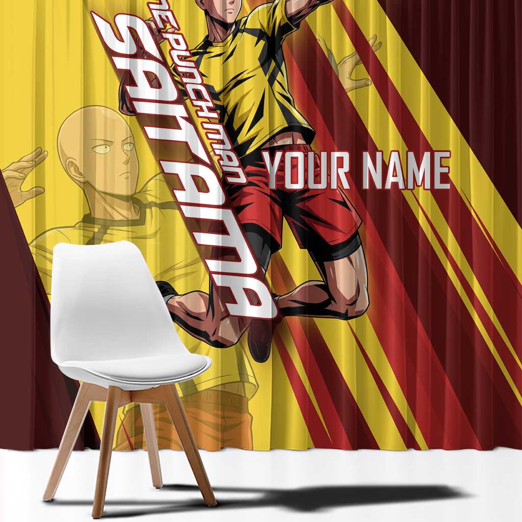 Personalized Saitama Volleyball Design Window Curtain with Yellow and Red Athletic Theme and Powerful Spike Pose