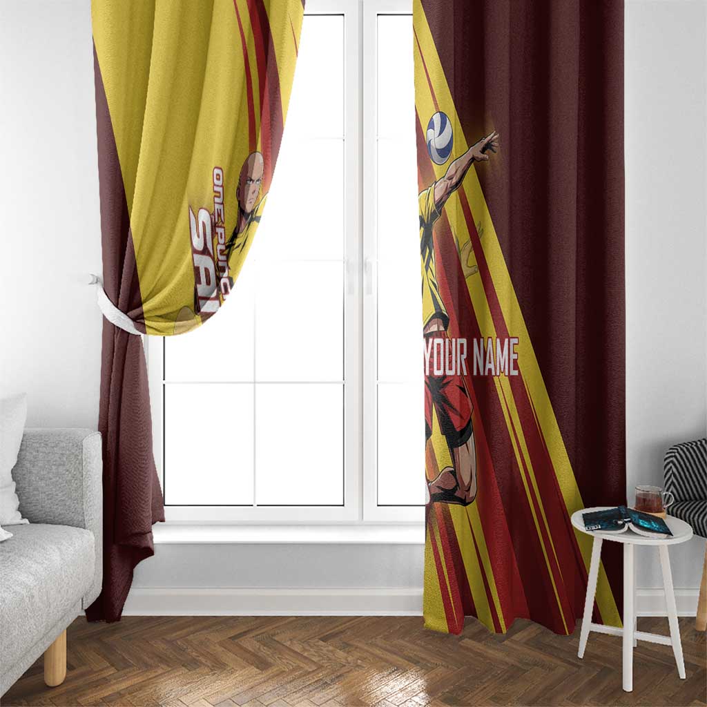Personalized Saitama Volleyball Design Window Curtain with Yellow and Red Athletic Theme and Powerful Spike Pose