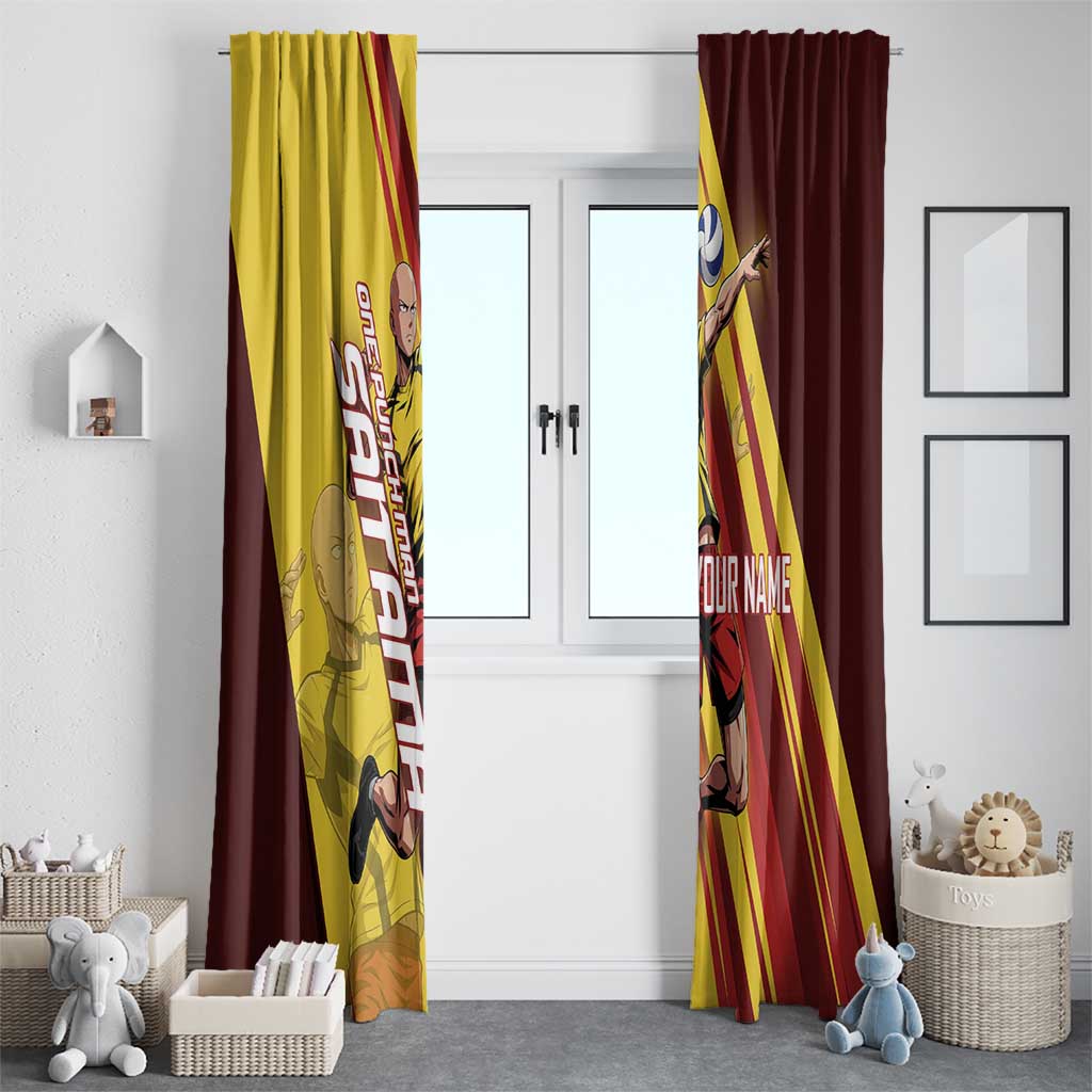 Personalized Saitama Volleyball Design Window Curtain with Yellow and Red Athletic Theme and Powerful Spike Pose