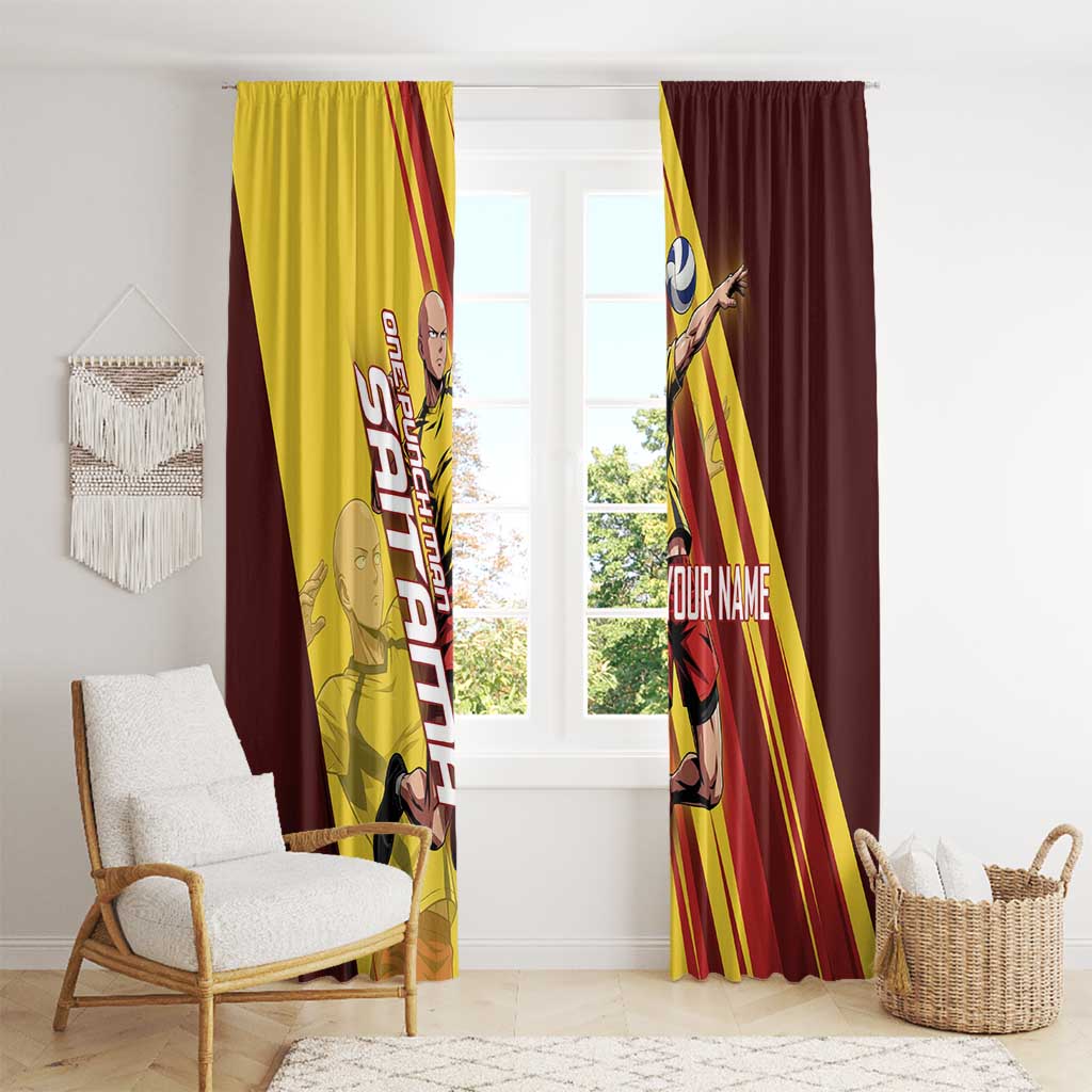 Personalized Saitama Volleyball Design Window Curtain with Yellow and Red Athletic Theme and Powerful Spike Pose