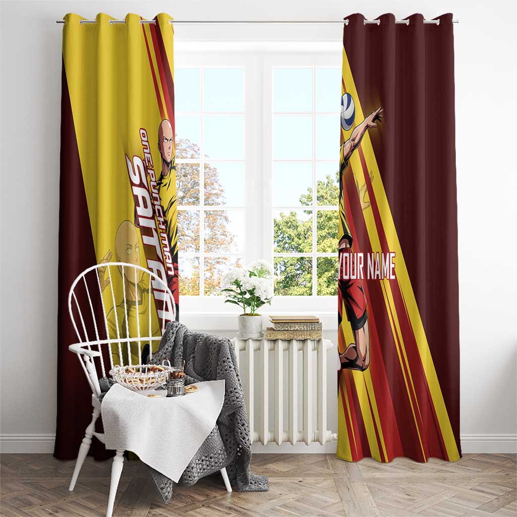 Personalized Saitama Volleyball Design Window Curtain with Yellow and Red Athletic Theme and Powerful Spike Pose