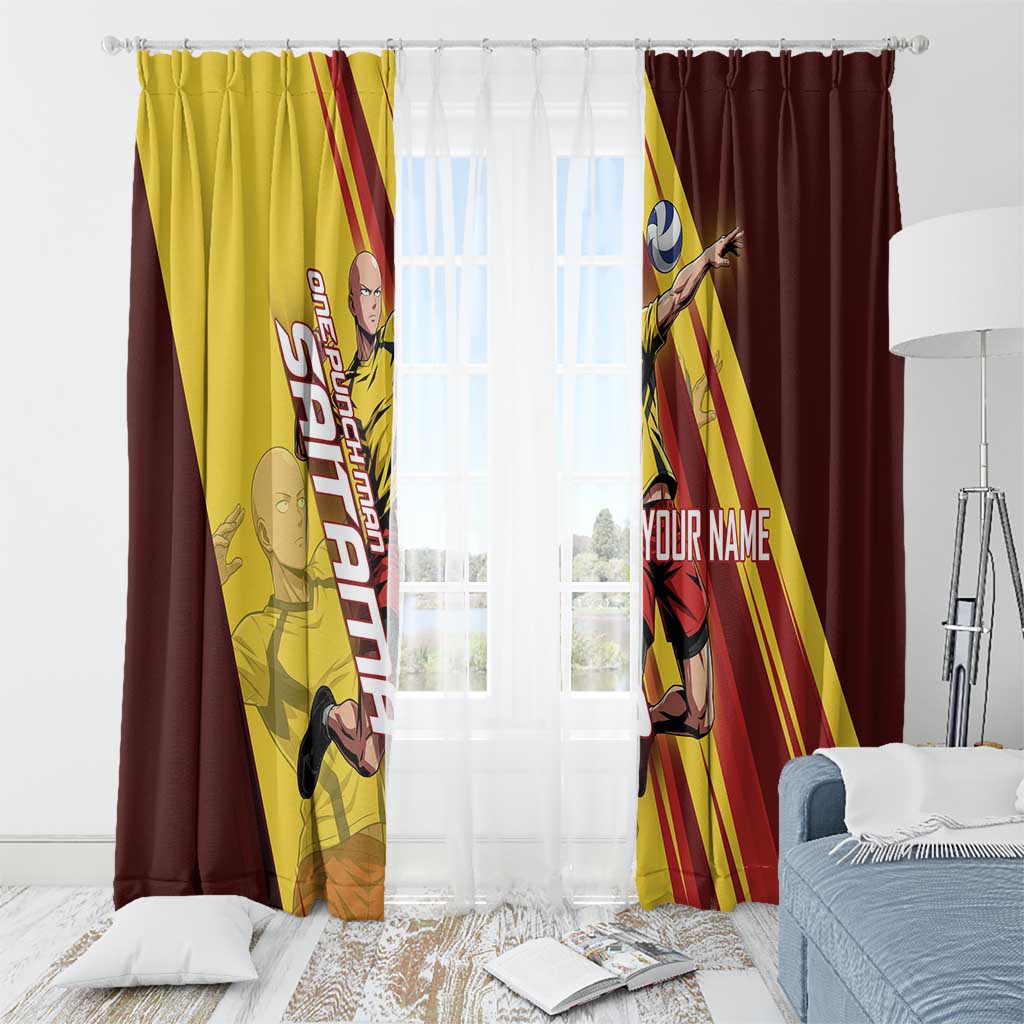 Personalized Saitama Volleyball Design Window Curtain with Yellow and Red Athletic Theme and Powerful Spike Pose
