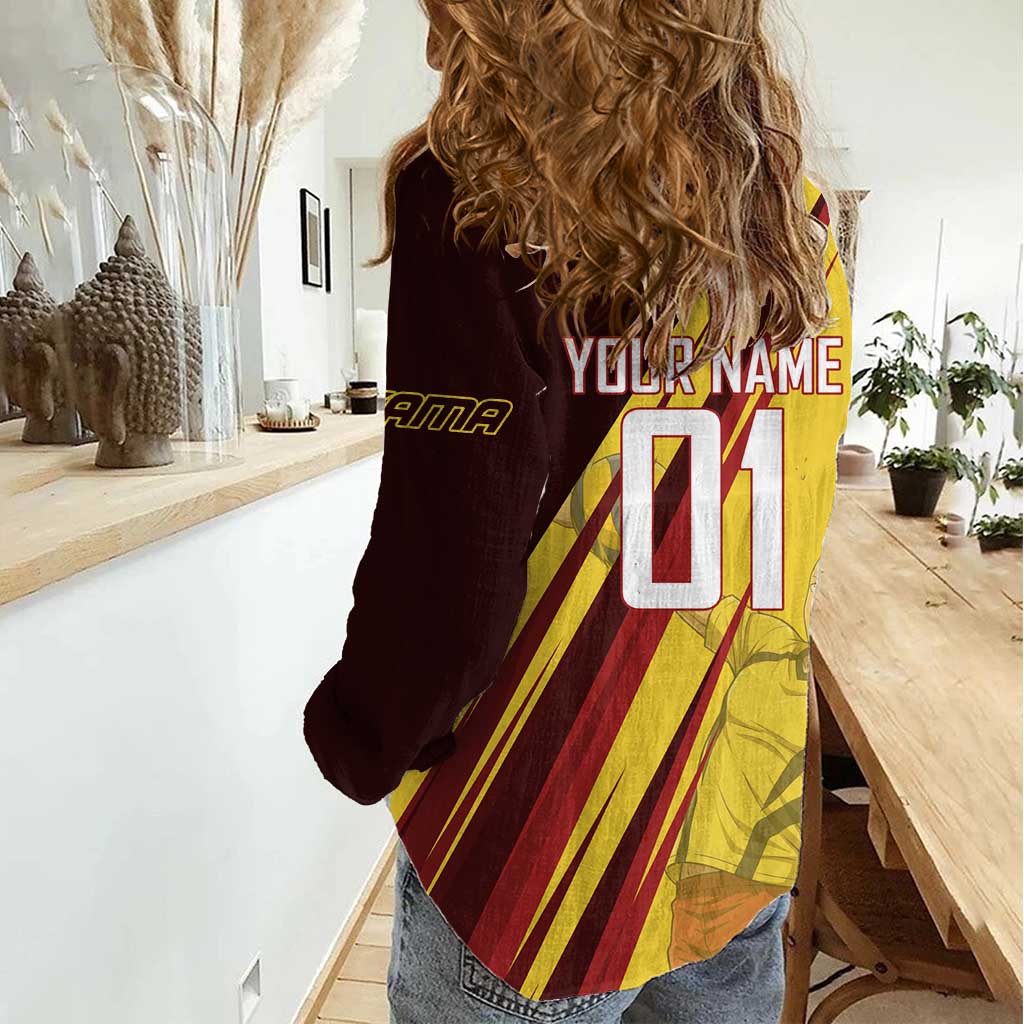 Personalized Saitama Volleyball Design Women Casual Shirt with Yellow and Red Athletic Theme and Powerful Spike Pose