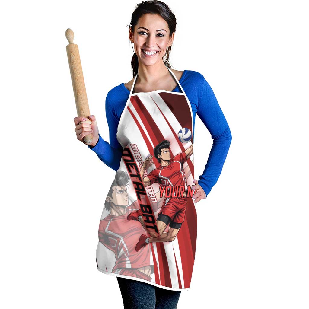 Personalized Metal Bat Volleyball Design Apron with Red Athletic Theme and Powerful Action Pose