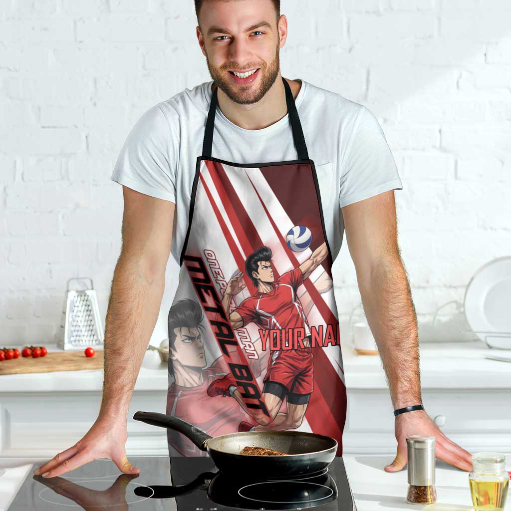Personalized Metal Bat Volleyball Design Apron with Red Athletic Theme and Powerful Action Pose