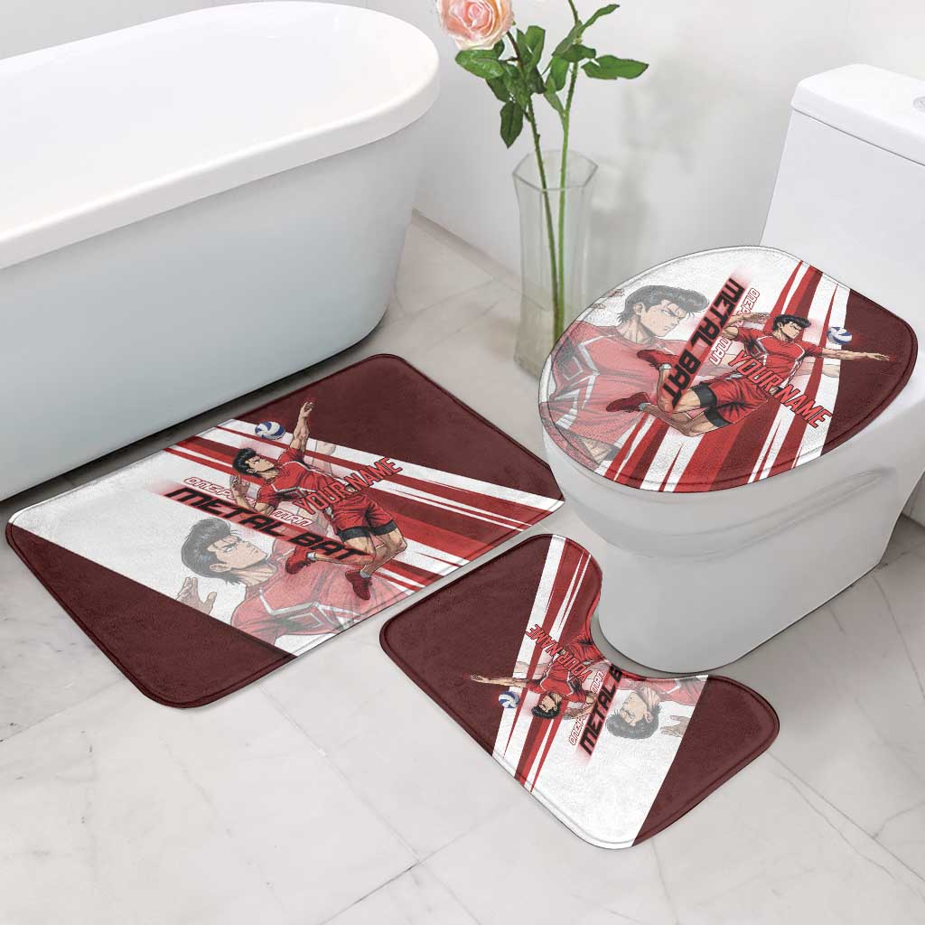 Personalized Metal Bat Volleyball Design Bathroom Set with Red Athletic Theme and Powerful Action Pose