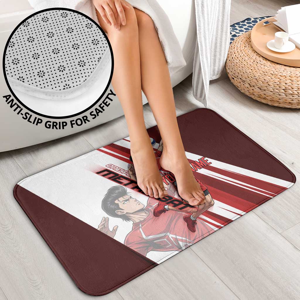Personalized Metal Bat Volleyball Design Bathroom Set with Red Athletic Theme and Powerful Action Pose