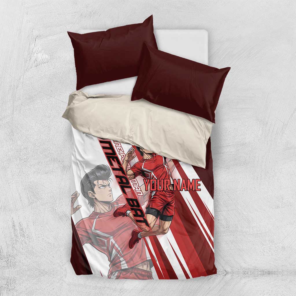Personalized Metal Bat Volleyball Design Bedding Set with Red Athletic Theme and Powerful Action Pose