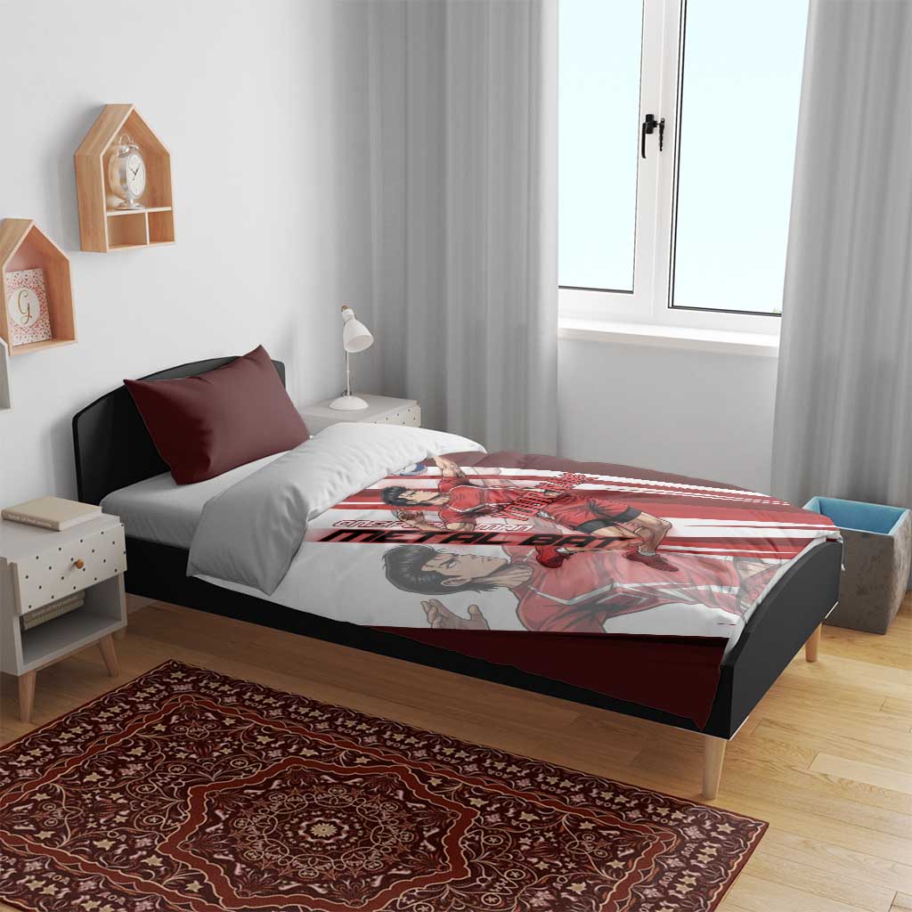 Personalized Metal Bat Volleyball Design Bedding Set with Red Athletic Theme and Powerful Action Pose