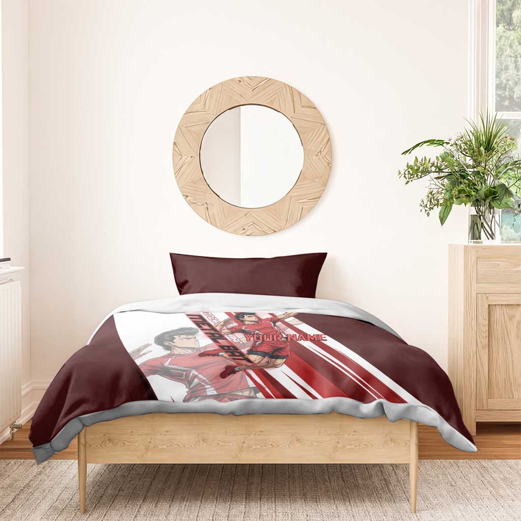 Personalized Metal Bat Volleyball Design Bedding Set with Red Athletic Theme and Powerful Action Pose