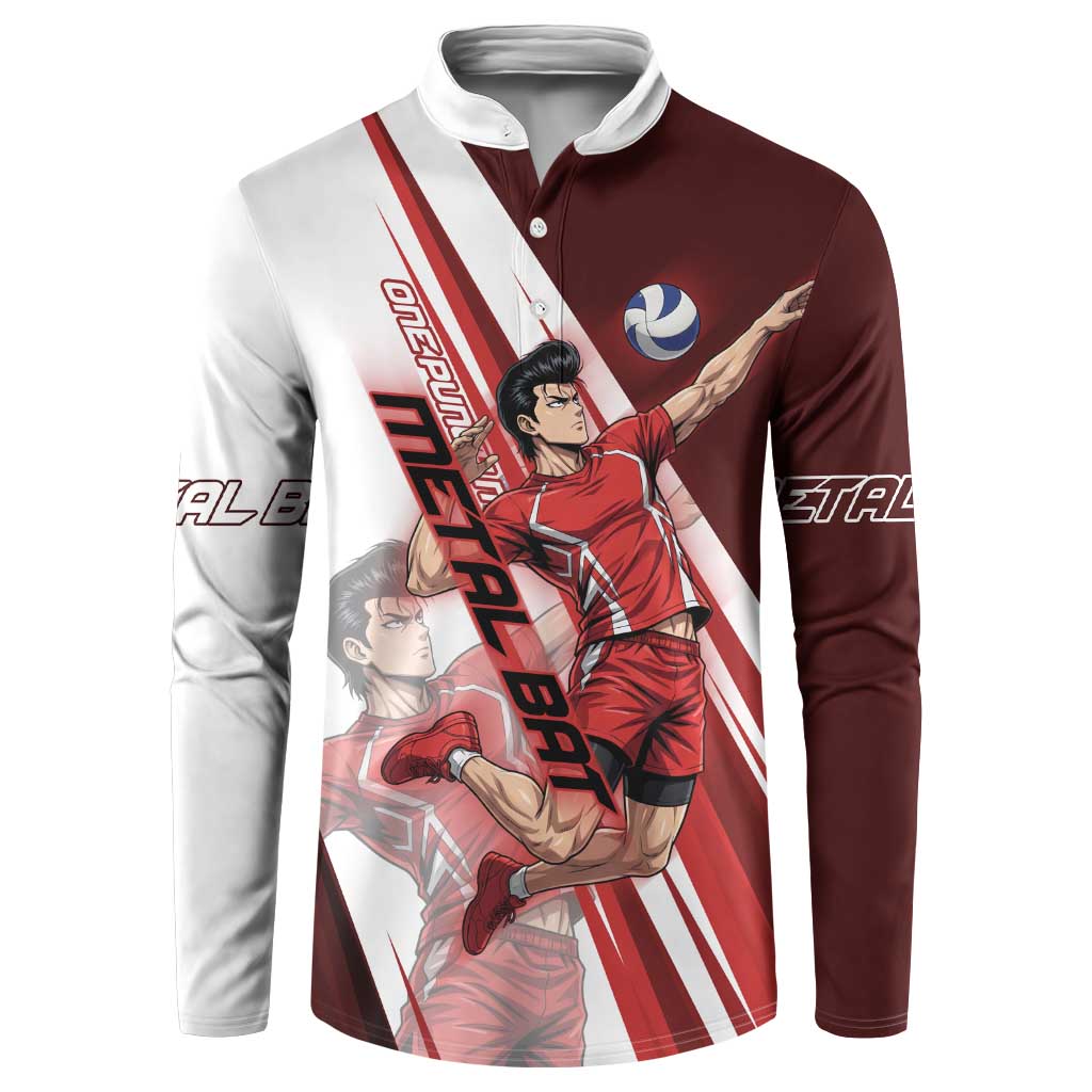 Personalized Metal Bat Volleyball Design Button Sweatshirt with Red Athletic Theme and Powerful Action Pose
