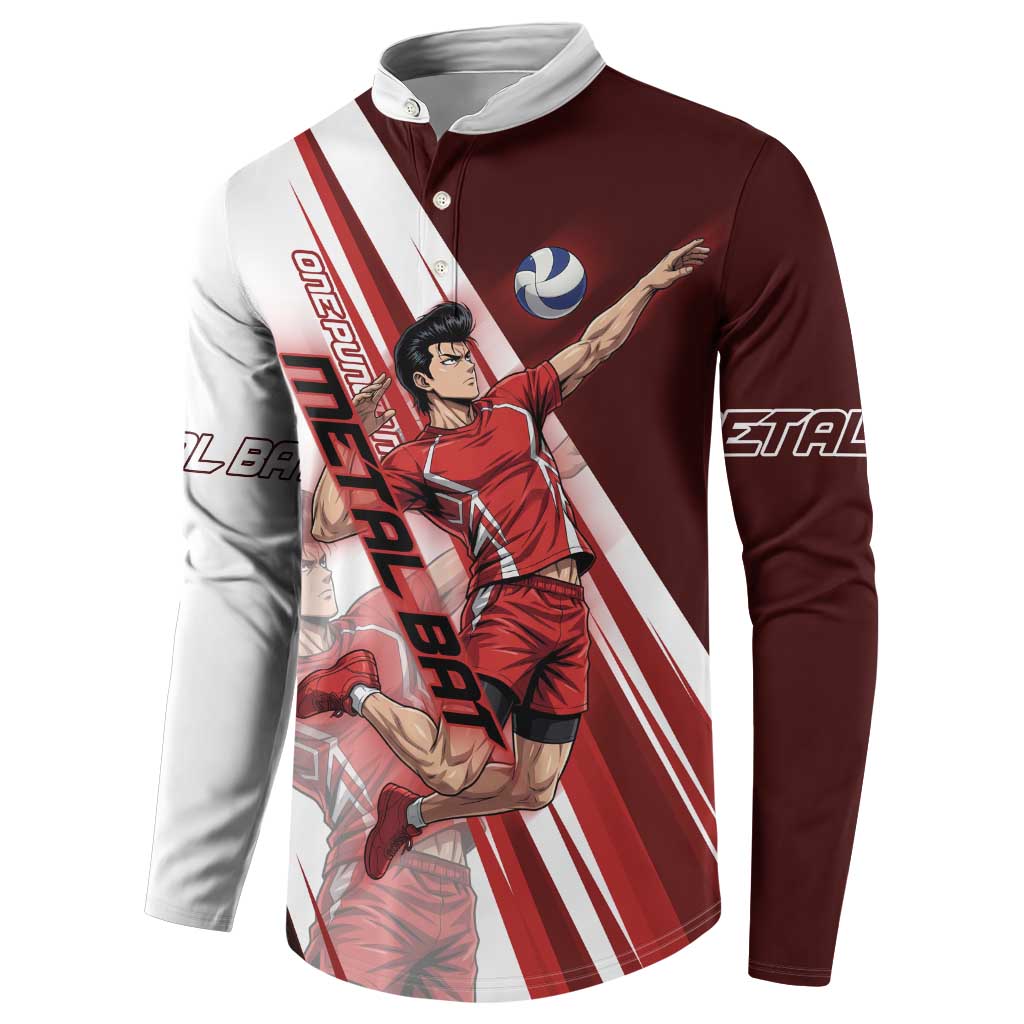 Personalized Metal Bat Volleyball Design Button Sweatshirt with Red Athletic Theme and Powerful Action Pose