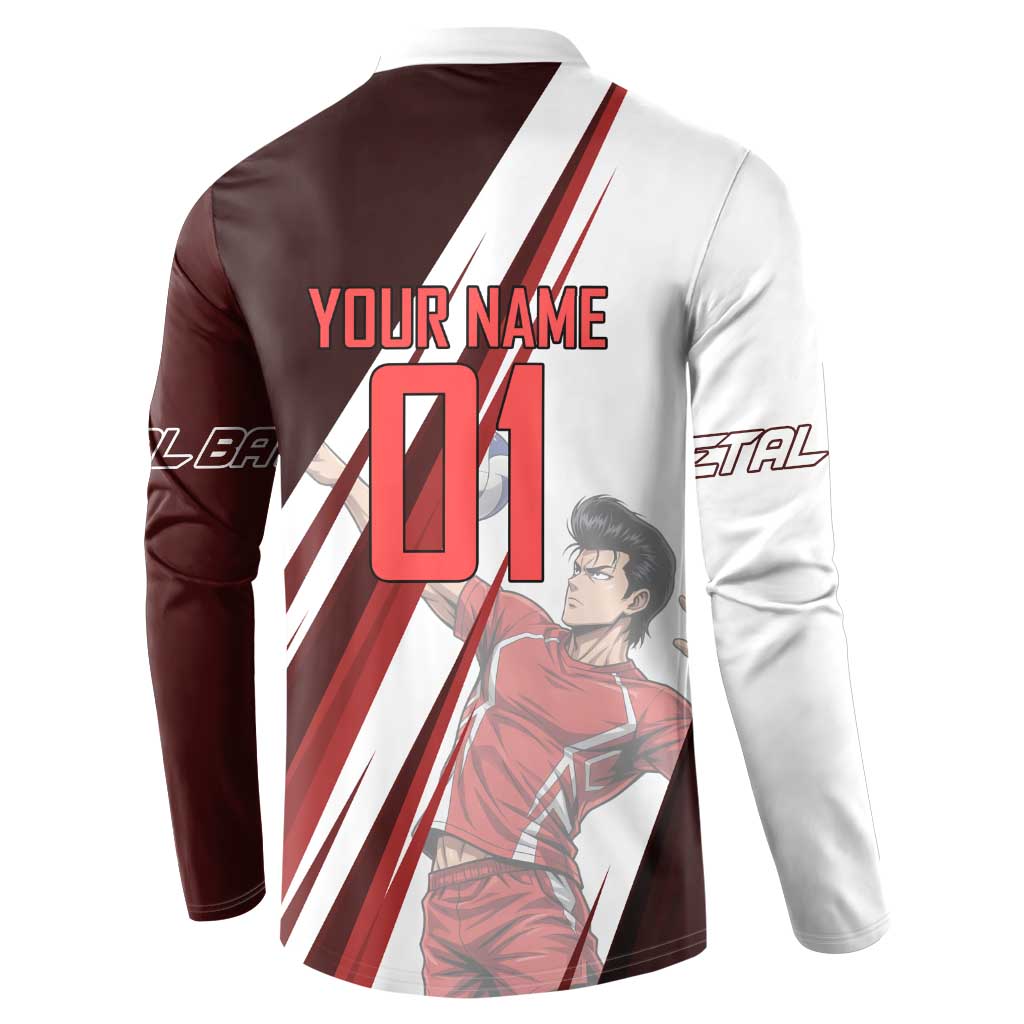 Personalized Metal Bat Volleyball Design Button Sweatshirt with Red Athletic Theme and Powerful Action Pose