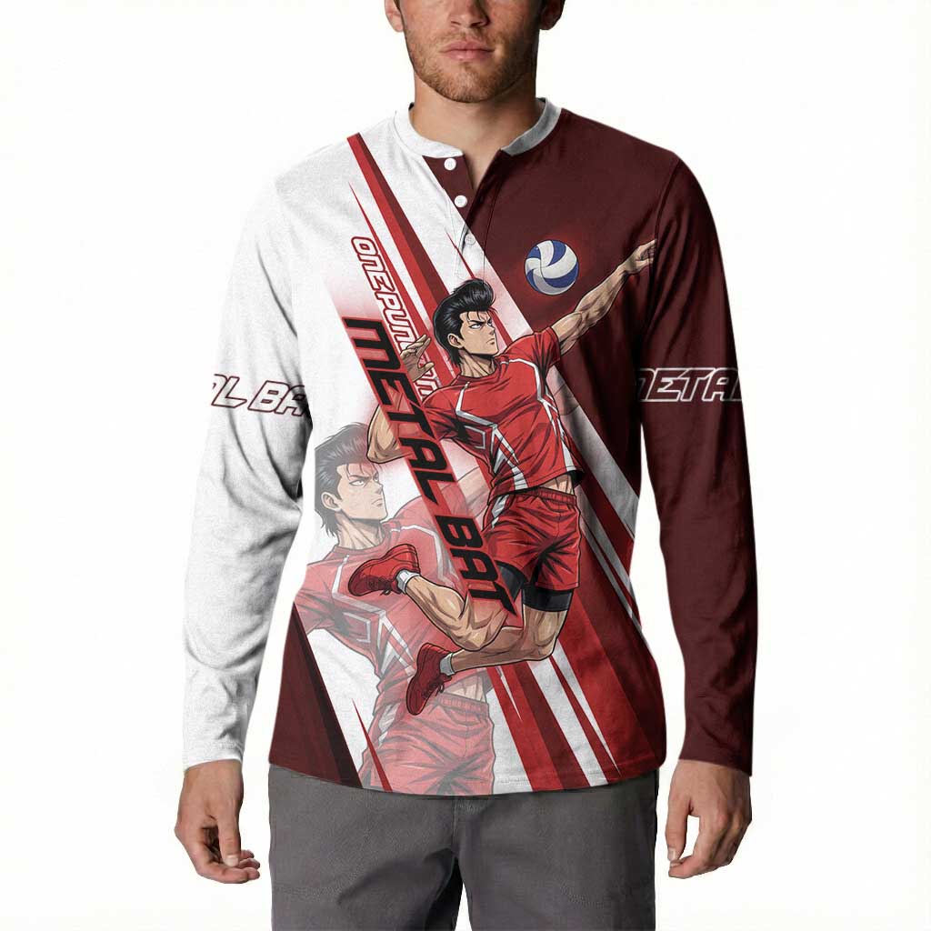 Personalized Metal Bat Volleyball Design Button Sweatshirt with Red Athletic Theme and Powerful Action Pose