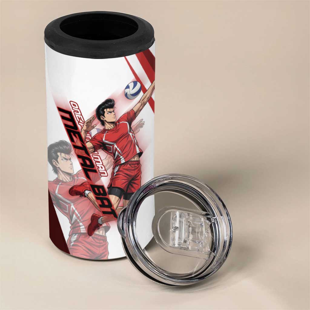 Personalized Metal Bat Volleyball Design 4 in 1 Can Cooler Tumbler with Red Athletic Theme and Powerful Action Pose