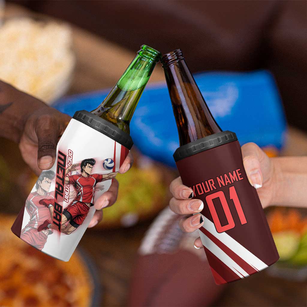 Personalized Metal Bat Volleyball Design 4 in 1 Can Cooler Tumbler with Red Athletic Theme and Powerful Action Pose