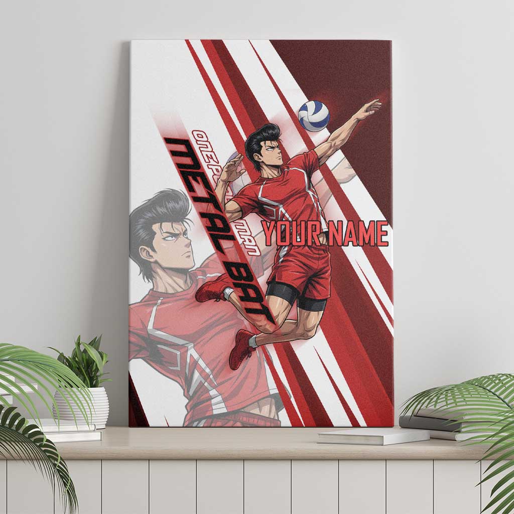Personalized Metal Bat Volleyball Design Canvas Wall Art with Red Athletic Theme and Powerful Action Pose