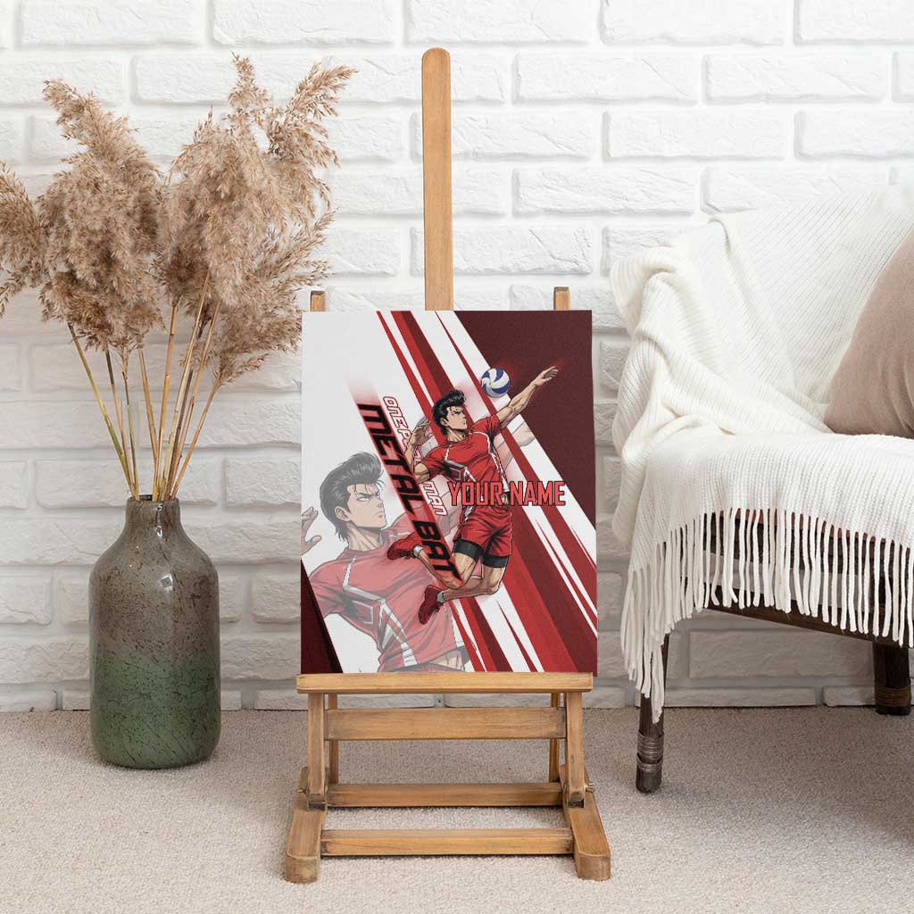 Personalized Metal Bat Volleyball Design Canvas Wall Art with Red Athletic Theme and Powerful Action Pose
