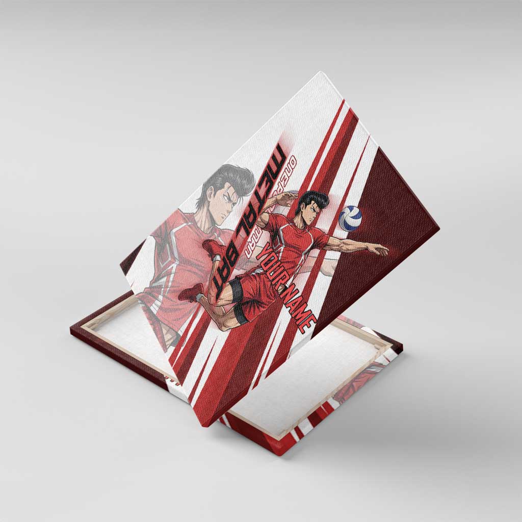 Personalized Metal Bat Volleyball Design Canvas Wall Art with Red Athletic Theme and Powerful Action Pose