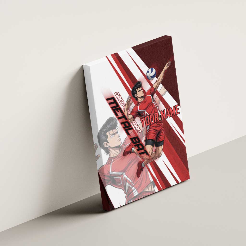 Personalized Metal Bat Volleyball Design Canvas Wall Art with Red Athletic Theme and Powerful Action Pose