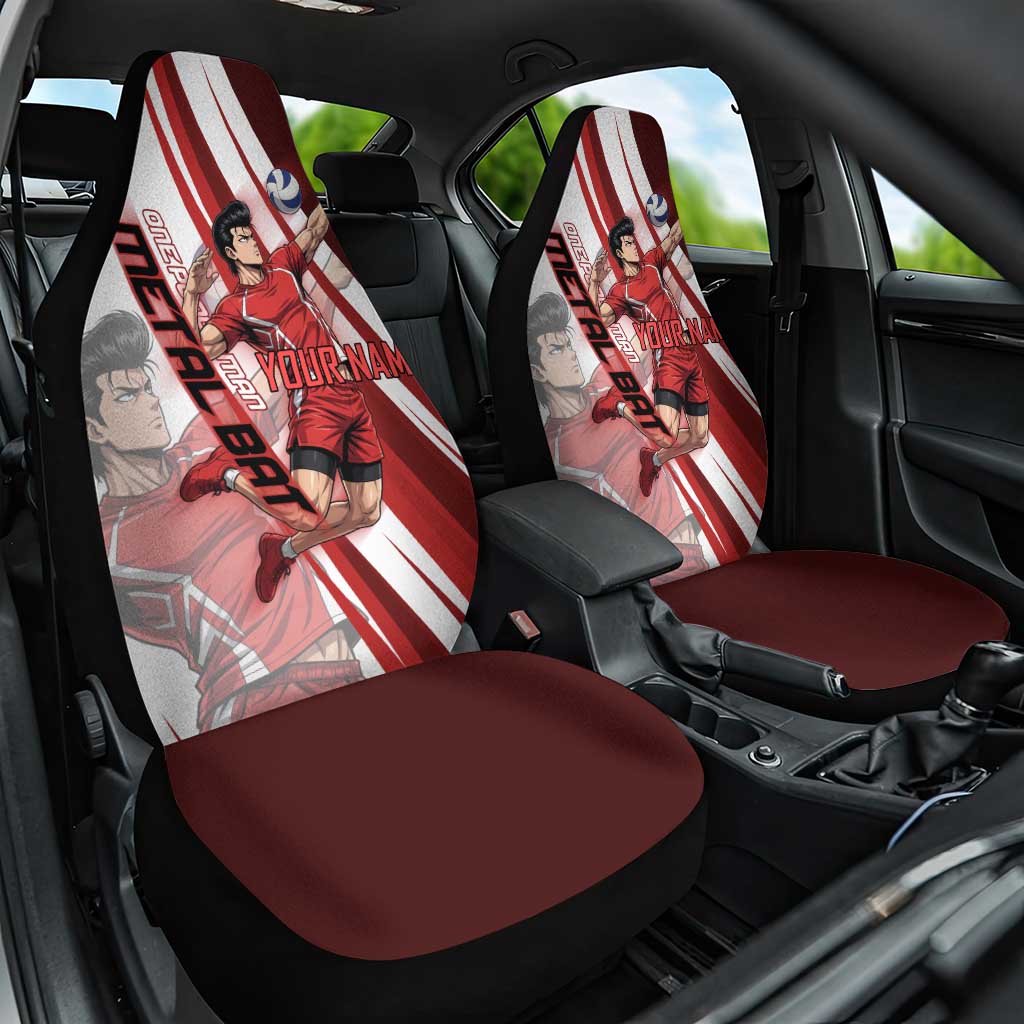 Personalized Metal Bat Volleyball Design Car Seat Cover with Red Athletic Theme and Powerful Action Pose
