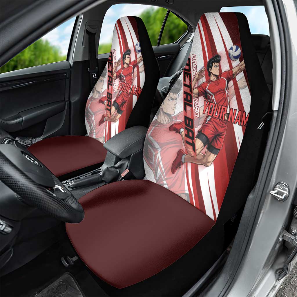 Personalized Metal Bat Volleyball Design Car Seat Cover with Red Athletic Theme and Powerful Action Pose