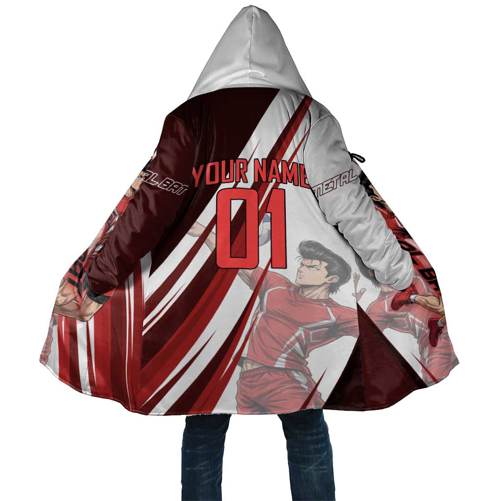 Personalized Metal Bat Volleyball Design Cloak with Red Athletic Theme and Powerful Action Pose