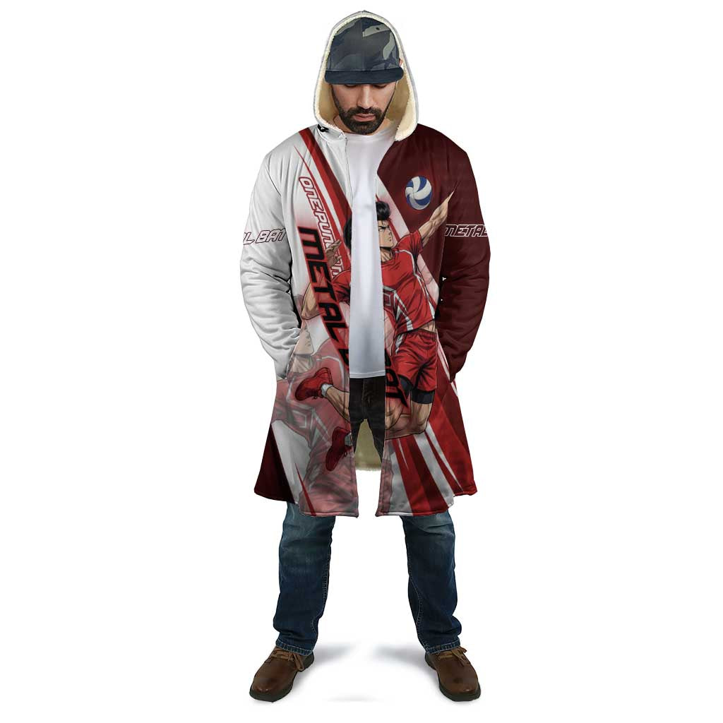 Personalized Metal Bat Volleyball Design Cloak with Red Athletic Theme and Powerful Action Pose