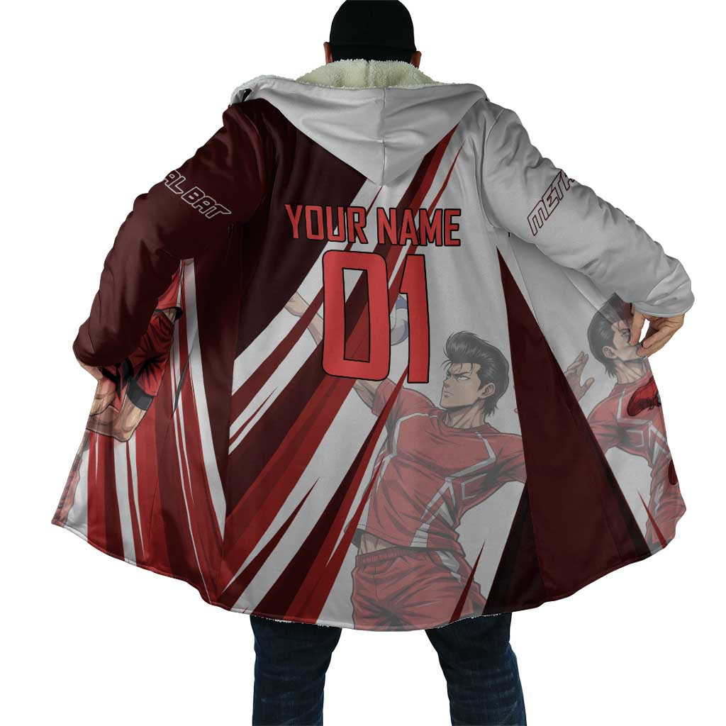 Personalized Metal Bat Volleyball Design Cloak with Red Athletic Theme and Powerful Action Pose