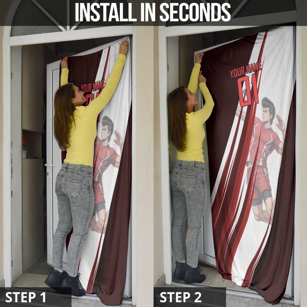Personalized Metal Bat Volleyball Design Door Cover with Red Athletic Theme and Powerful Action Pose