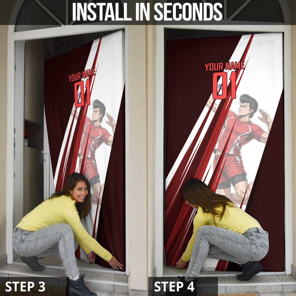 Personalized Metal Bat Volleyball Design Door Cover with Red Athletic Theme and Powerful Action Pose