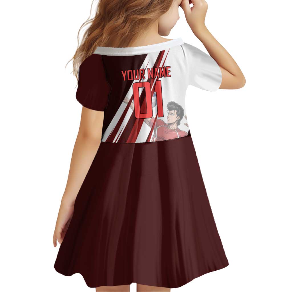 Personalized Metal Bat Volleyball Design Family Matching Summer Maxi Dress and Hawaiian Shirt with Red Athletic Theme and Powerful Action Pose