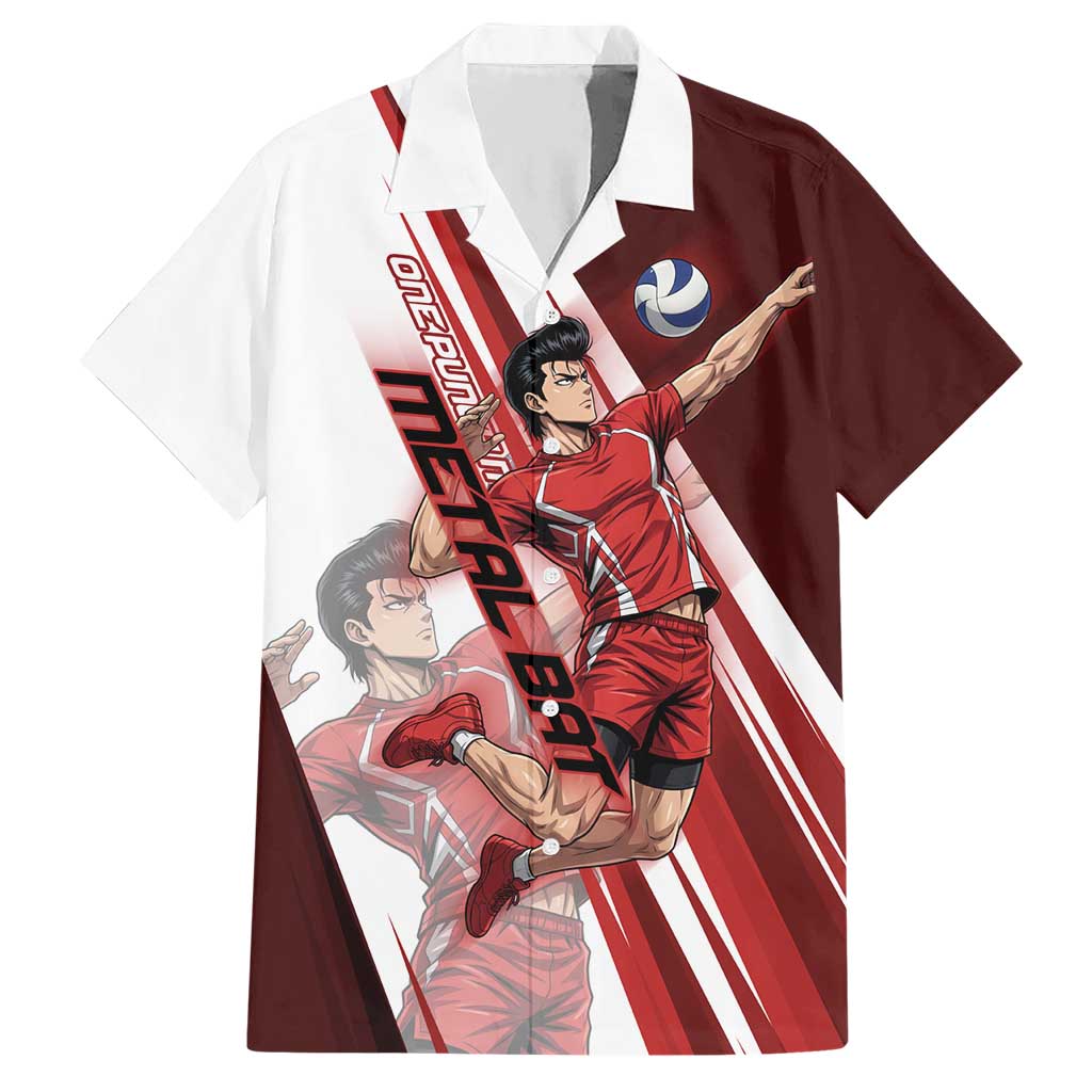 Personalized Metal Bat Volleyball Design Hawaiian Shirt with Red Athletic Theme and Powerful Action Pose