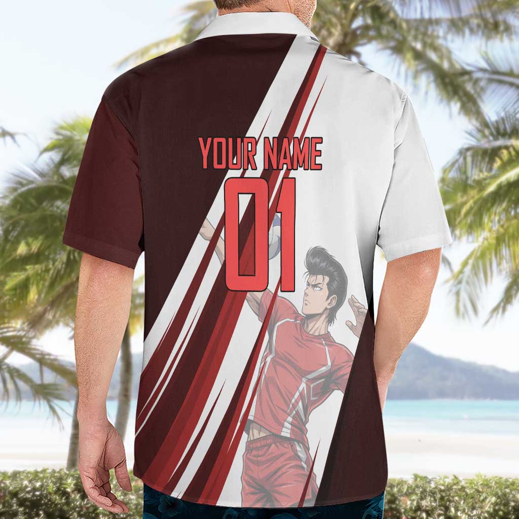 Personalized Metal Bat Volleyball Design Hawaiian Shirt with Red Athletic Theme and Powerful Action Pose