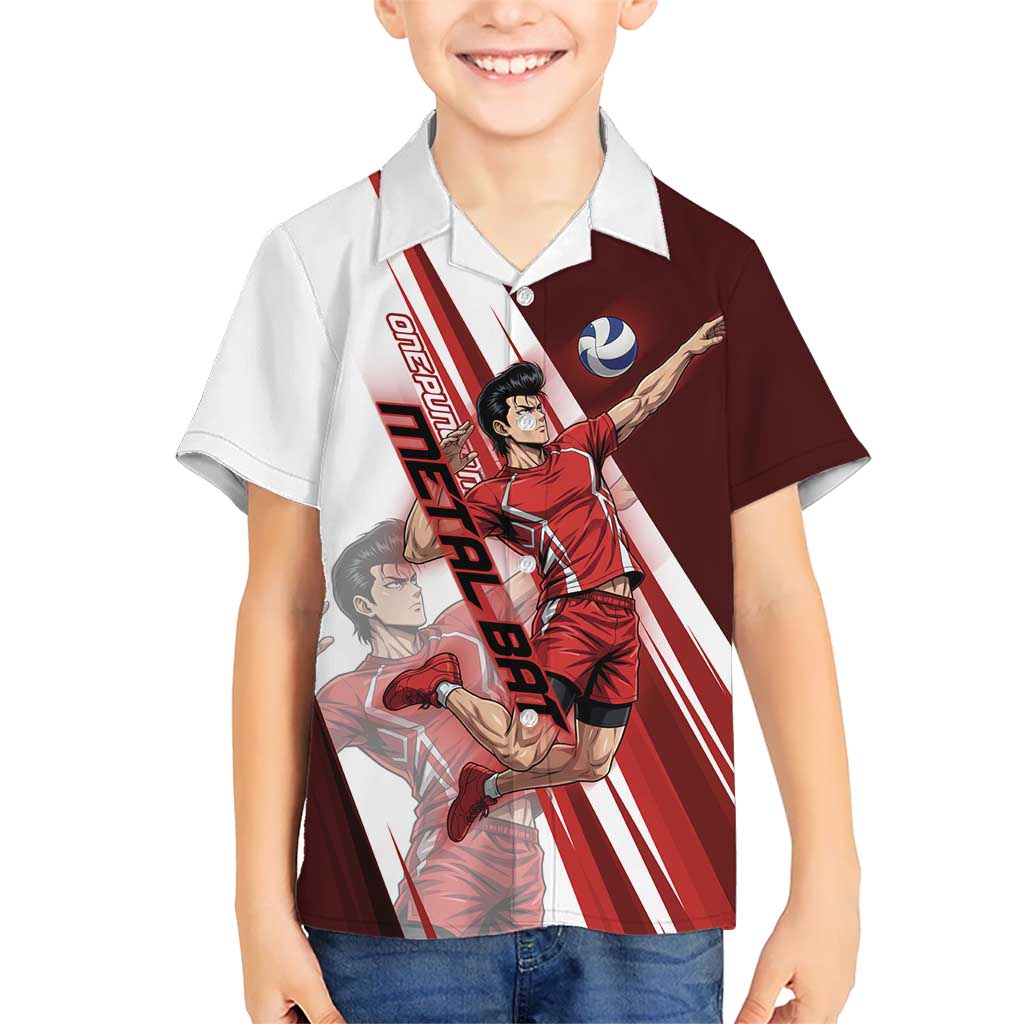 Personalized Metal Bat Volleyball Design Hawaiian Shirt with Red Athletic Theme and Powerful Action Pose