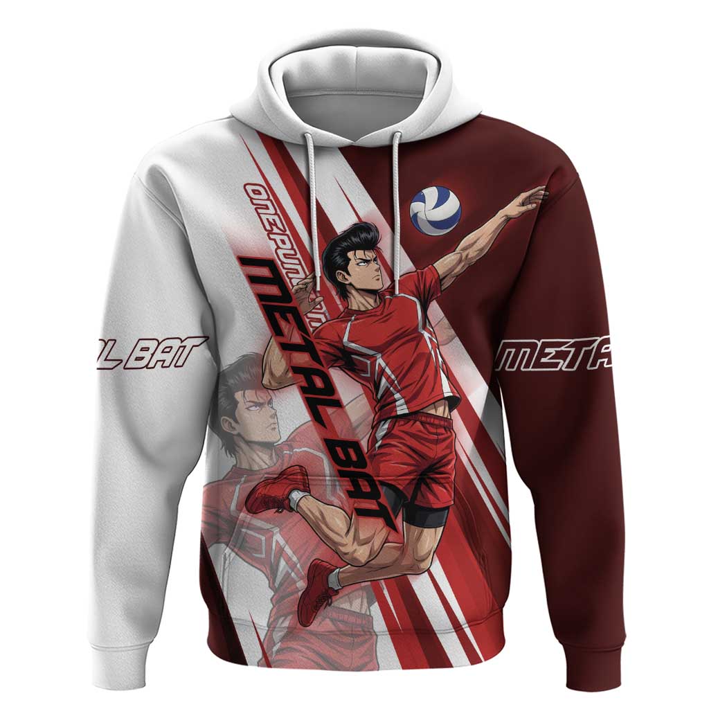 Personalized Metal Bat Volleyball Design Hoodie with Red Athletic Theme and Powerful Action Pose